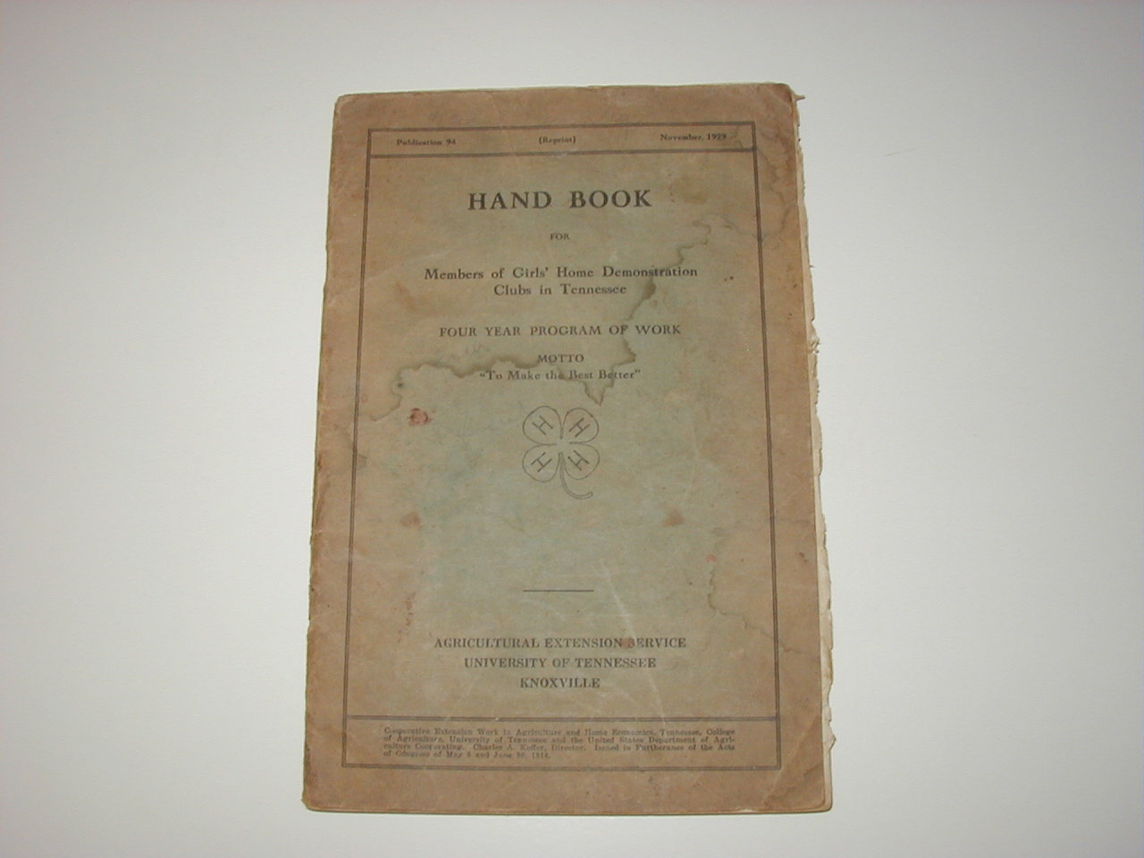 Girls Home Demonstration Hand Book Nov 1929 Tennessee